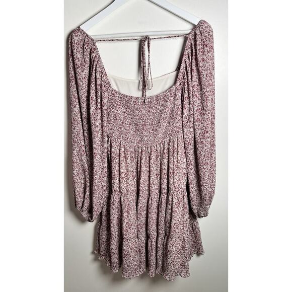 Lucy Paris Womens Small Tiered Floral Smocked Ballon Sleeve Mini Dress - Picture 2 of 8